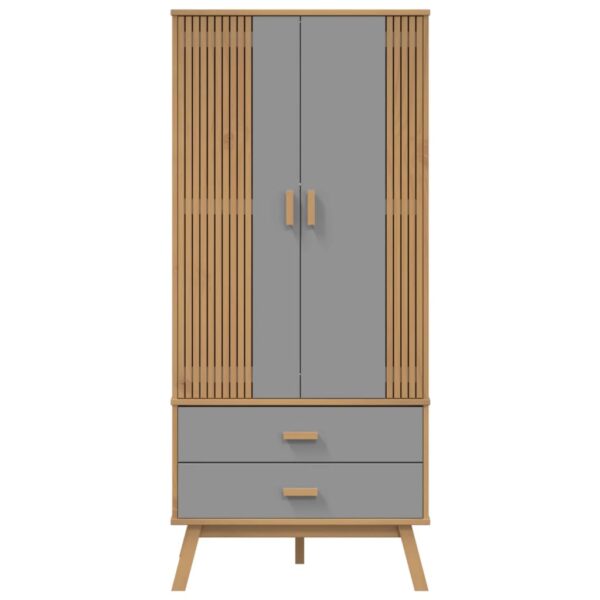 vidaXL Wardrobe OLDEN Gray and Brown 30.1"x20.9"x67.7" Solid Wood Pine - Image 7