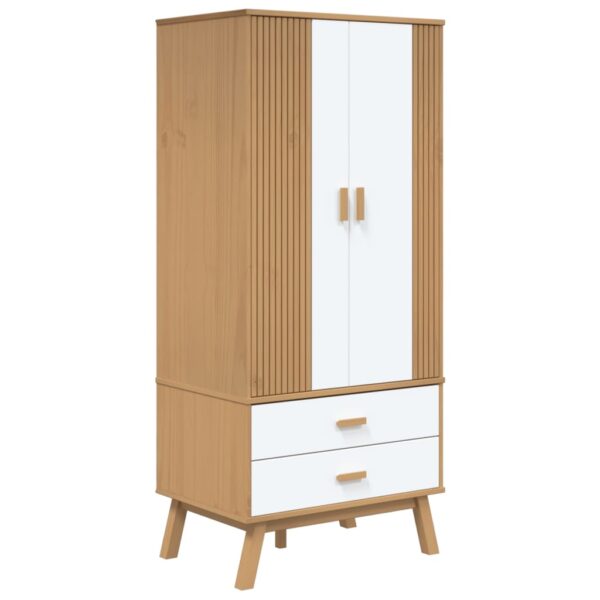 vidaXL Wardrobe OLDEN White and Brown 30.1"x20.9"x67.7" Solid Wood Pine - Image 2