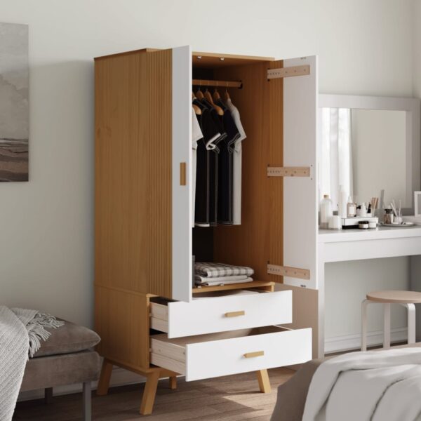 vidaXL Wardrobe OLDEN White and Brown 30.1"x20.9"x67.7" Solid Wood Pine - Image 4