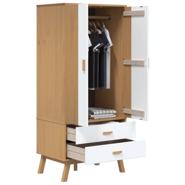 vidaXL Wardrobe OLDEN White and Brown 30.1"x20.9"x67.7" Solid Wood Pine - Image 5