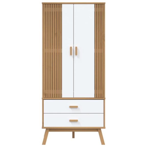 vidaXL Wardrobe OLDEN White and Brown 30.1"x20.9"x67.7" Solid Wood Pine - Image 7