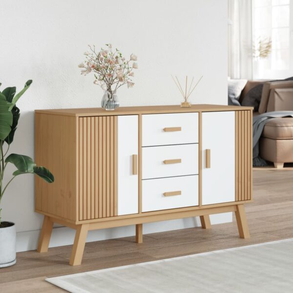 vidaXL Sideboard OLDEN White and Brown 44.9"x16.9"x28.9" Solid Wood Pine - Image 3