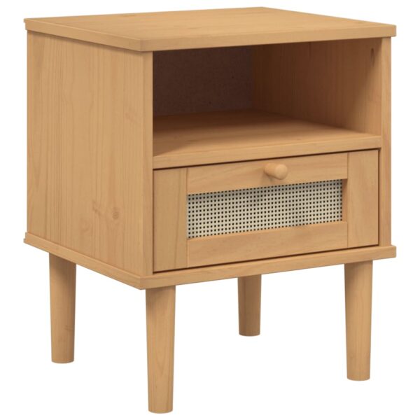 vidaXL Bedside Cabinet SENJA Rattan Look Brown 15.7"x13.8"x18.9" Solid Wood Pine - Image 2