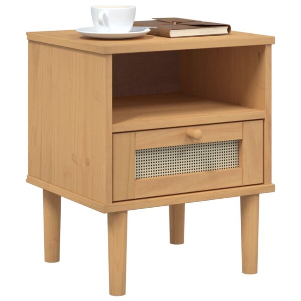 vidaXL Bedside Cabinet SENJA Rattan Look Brown 15.7"x13.8"x18.9" Solid Wood Pine - Image 3