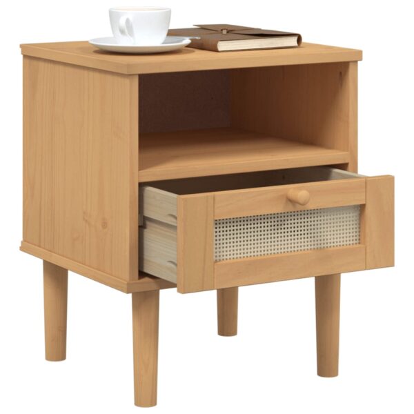 vidaXL Bedside Cabinet SENJA Rattan Look Brown 15.7"x13.8"x18.9" Solid Wood Pine - Image 4