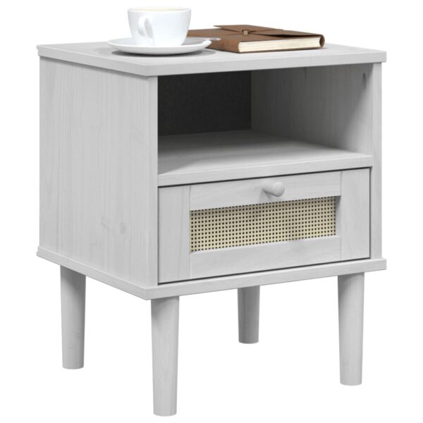 vidaXL Bedside Cabinet SENJA Rattan Look White 15.7"x13.8"x18.9" Solid Wood Pine - Image 3