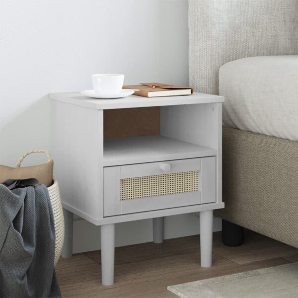 vidaXL Bedside Cabinet SENJA Rattan Look White 15.7"x13.8"x18.9" Solid Wood Pine