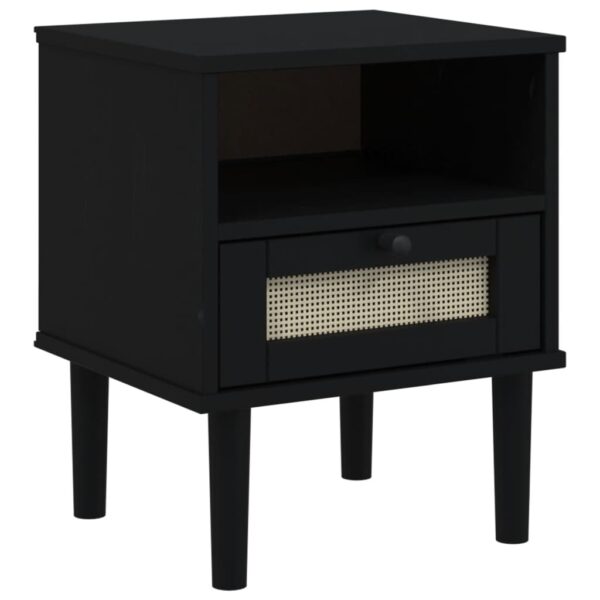 vidaXL Bedside Cabinet SENJA Rattan Look Black 15.7"x13.8"x18.9" Solid Wood Pine - Image 2