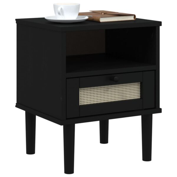 vidaXL Bedside Cabinet SENJA Rattan Look Black 15.7"x13.8"x18.9" Solid Wood Pine - Image 3