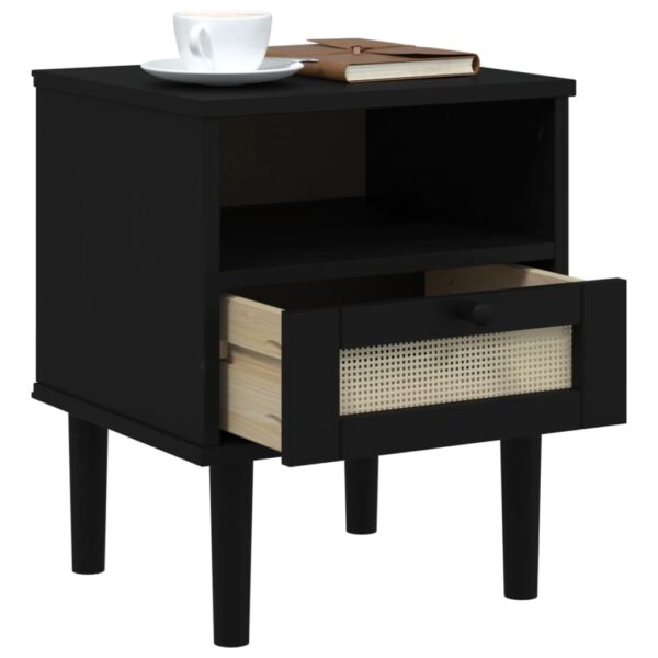 vidaXL Bedside Cabinet SENJA Rattan Look Black 15.7"x13.8"x18.9" Solid Wood Pine - Image 4