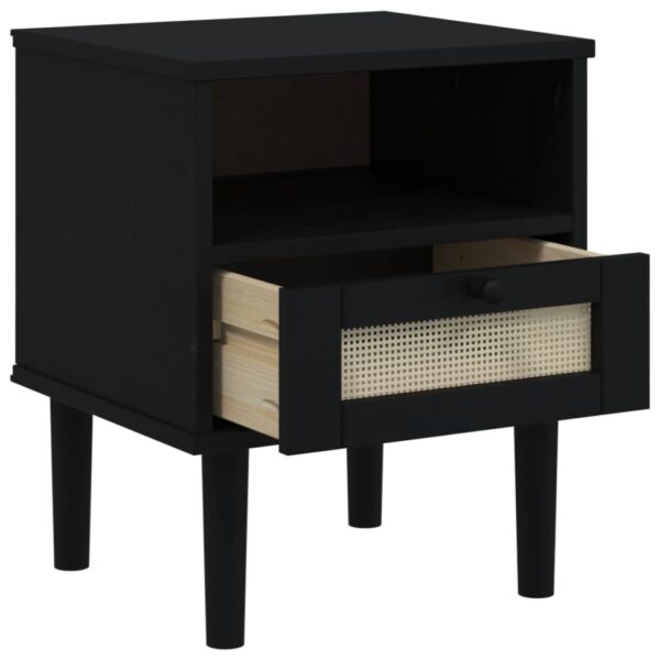 vidaXL Bedside Cabinet SENJA Rattan Look Black 15.7"x13.8"x18.9" Solid Wood Pine - Image 5