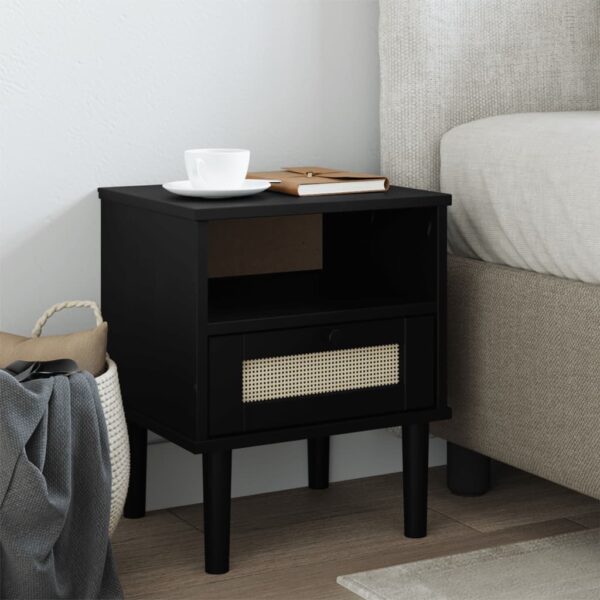 vidaXL Bedside Cabinet SENJA Rattan Look Black 15.7"x13.8"x18.9" Solid Wood Pine