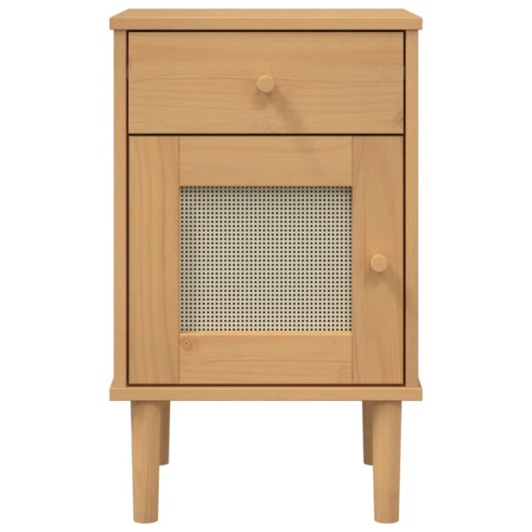 vidaXL Bedside Cabinet SENJA Rattan Look Brown 15.7"x13.8"x25.6" Solid Wood Pine - Image 6