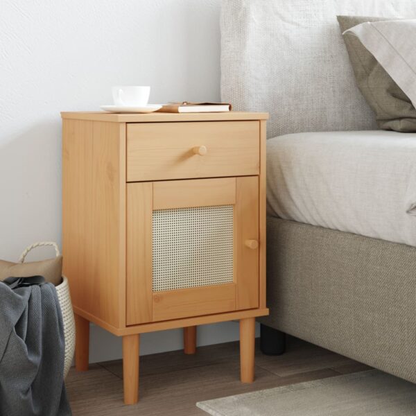 vidaXL Bedside Cabinet SENJA Rattan Look Brown 15.7"x13.8"x25.6" Solid Wood Pine