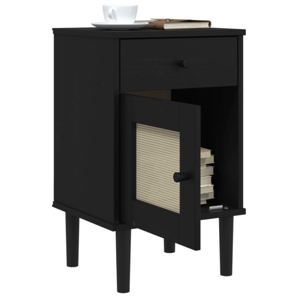 vidaXL Bedside Cabinet SENJA Rattan Look Black 15.7"x13.8"x25.6" Solid Wood Pine - Image 4