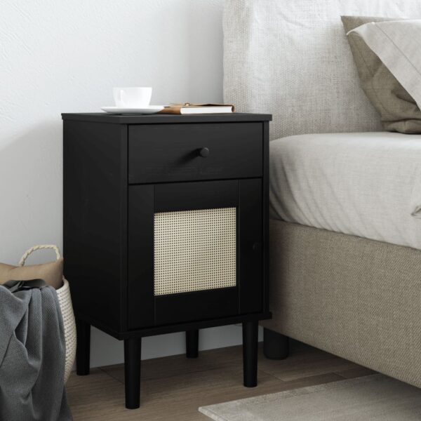 vidaXL Bedside Cabinet SENJA Rattan Look Black 15.7"x13.8"x25.6" Solid Wood Pine