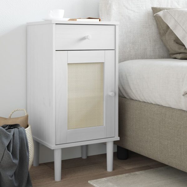 vidaXL Bedside Cabinet SENJA Rattan Look White 15.7"x13.8"x31.5" Solid Wood Pine