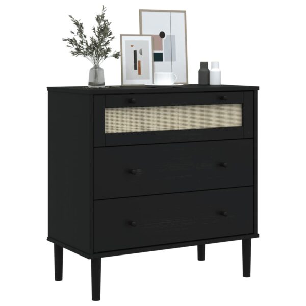 vidaXL Drawer Cabinet SENJA Rattan Look Black 31.5"x15.7"x31.5" Solid Wood Pine - Image 3