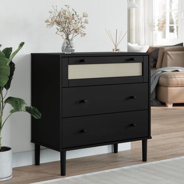 vidaXL Drawer Cabinet SENJA Rattan Look Black 31.5"x15.7"x31.5" Solid Wood Pine