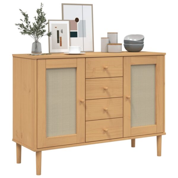 vidaXL Sideboard SENJA Rattan Look Brown 44.1"x15.7"x31.5" Solid Wood Pine - Image 3