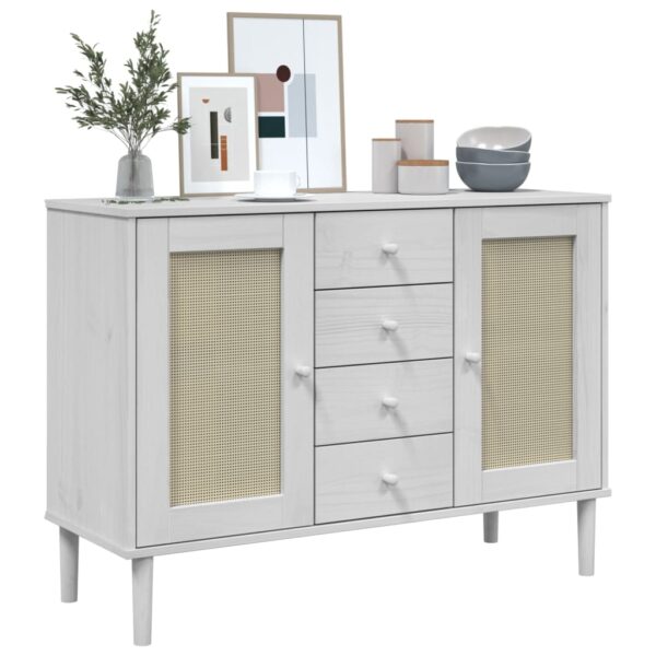 vidaXL Sideboard SENJA Rattan Look White 44.1"x15.7"x31.5" Solid Wood Pine - Image 3