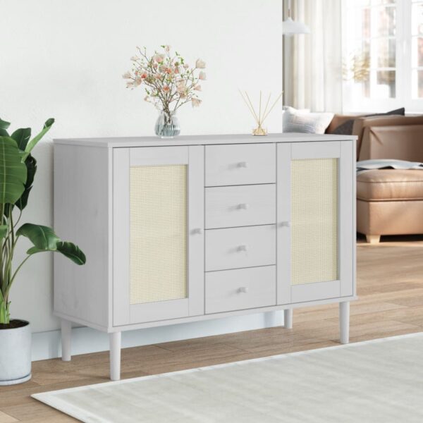 vidaXL Sideboard SENJA Rattan Look White 44.1"x15.7"x31.5" Solid Wood Pine