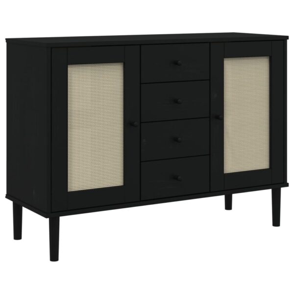 vidaXL Sideboard SENJA Rattan Look Black 44.1"x15.7"x31.5" Solid Wood Pine - Image 2