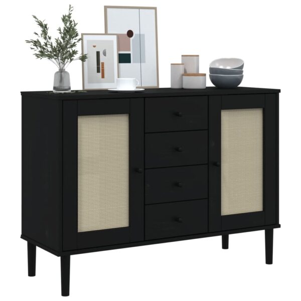 vidaXL Sideboard SENJA Rattan Look Black 44.1"x15.7"x31.5" Solid Wood Pine - Image 3