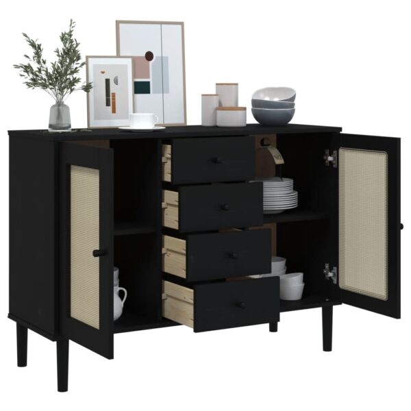 vidaXL Sideboard SENJA Rattan Look Black 44.1"x15.7"x31.5" Solid Wood Pine - Image 4