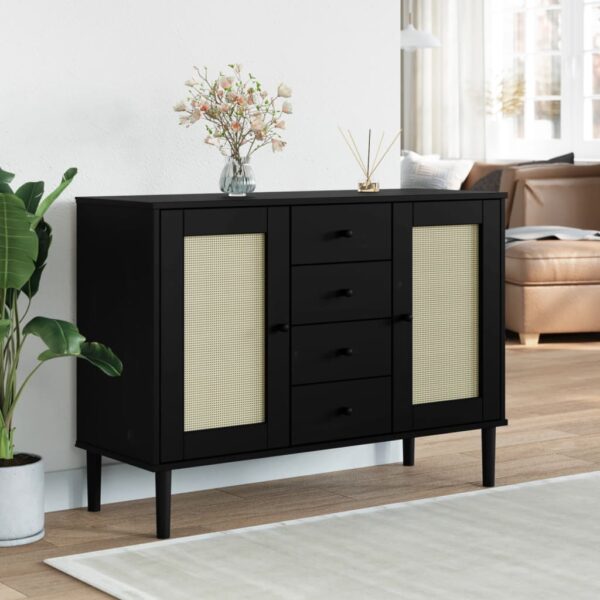 vidaXL Sideboard SENJA Rattan Look Black 44.1"x15.7"x31.5" Solid Wood Pine