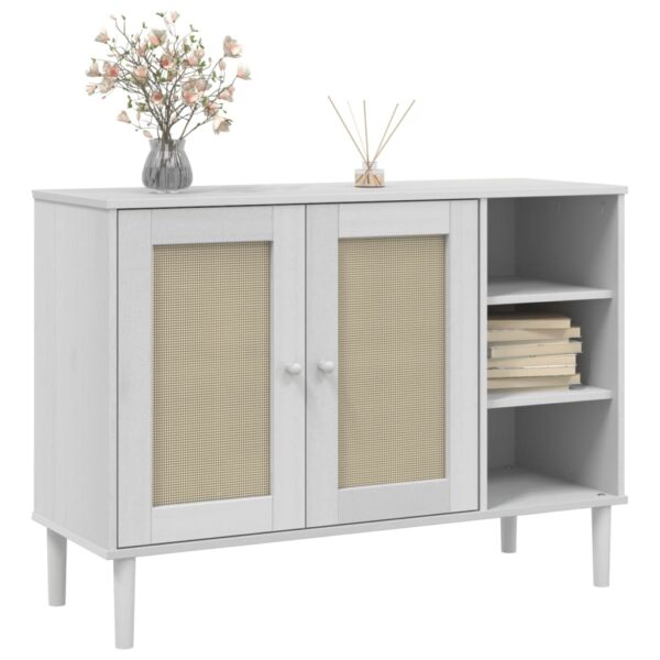 vidaXL Sideboard SENJA Rattan Look White 44.1"x15.7"x31.5" Solid Wood Pine - Image 3