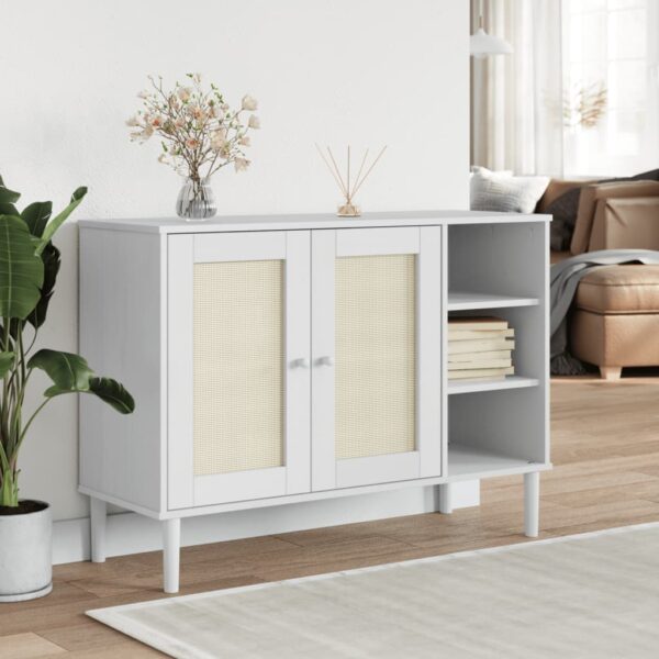 vidaXL Sideboard SENJA Rattan Look White 44.1"x15.7"x31.5" Solid Wood Pine