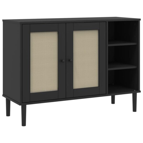 vidaXL Sideboard SENJA Rattan Look Black 44.1"x15.7"x31.5" Solid Wood Pine - Image 2