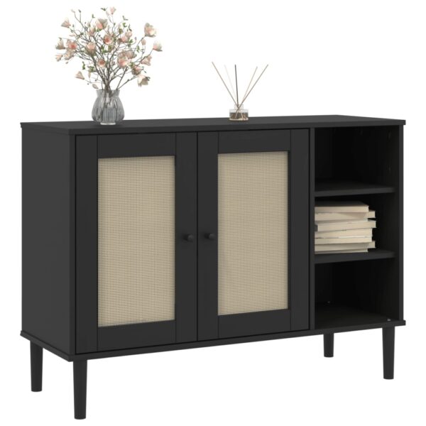 vidaXL Sideboard SENJA Rattan Look Black 44.1"x15.7"x31.5" Solid Wood Pine - Image 3