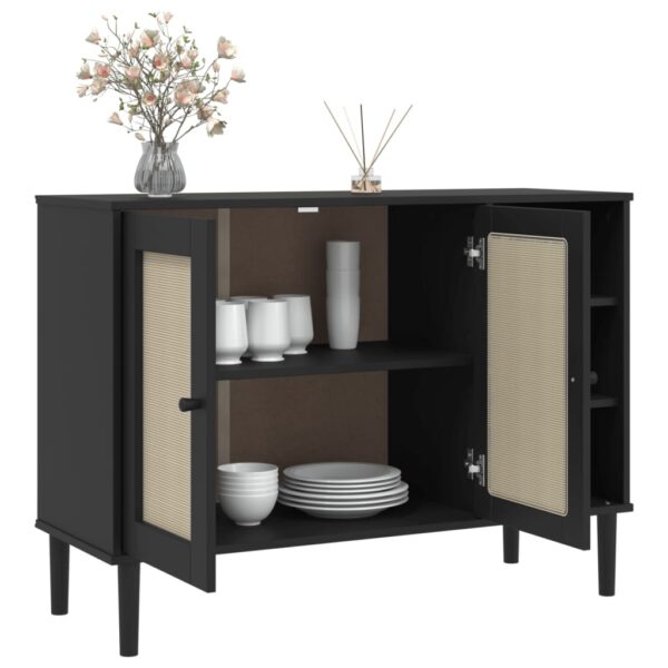 vidaXL Sideboard SENJA Rattan Look Black 44.1"x15.7"x31.5" Solid Wood Pine - Image 4