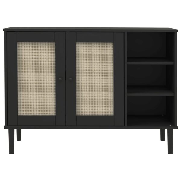 vidaXL Sideboard SENJA Rattan Look Black 44.1"x15.7"x31.5" Solid Wood Pine - Image 5