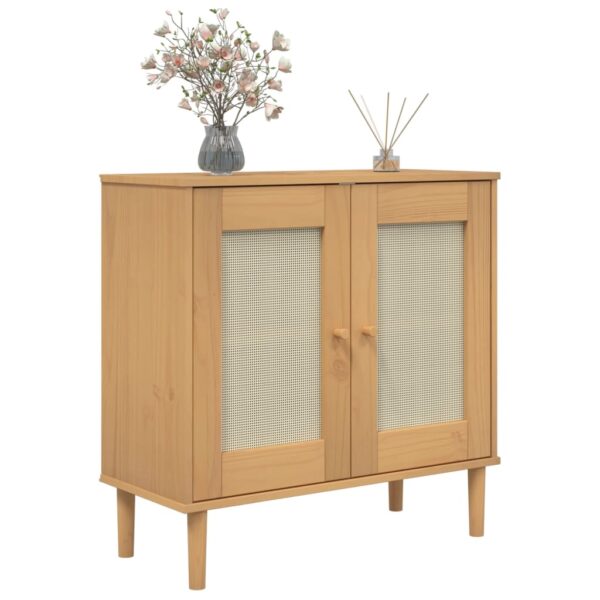 vidaXL Sideboard SENJA Rattan Look Brown 31.5"x13.8"x31.5" Solid Wood Pine - Image 3