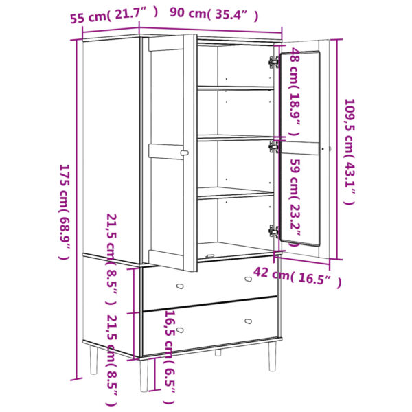 vidaXL Wardrobe SENJA Rattan Look Brown 35.4"x21.7"x68.9" Solid Wood Pine - Image 11