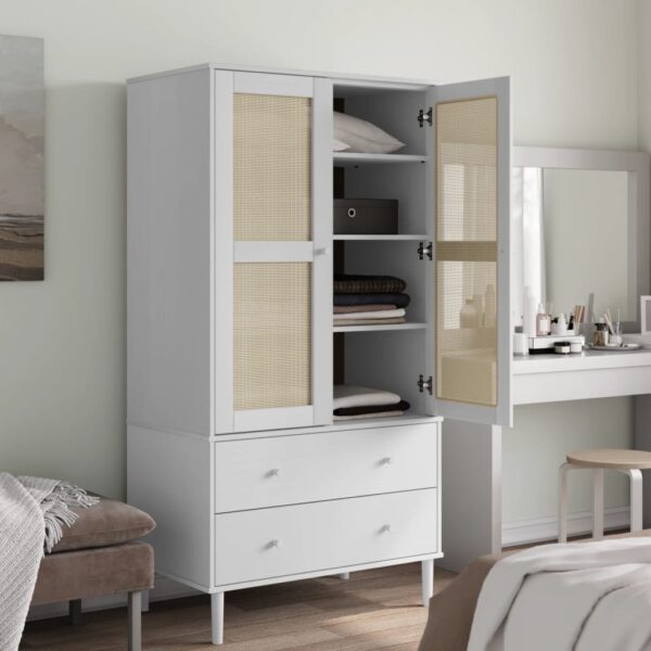 vidaXL Wardrobe SENJA Rattan Look White 35.4"x21.7"x68.9" Solid Wood Pine - Image 3