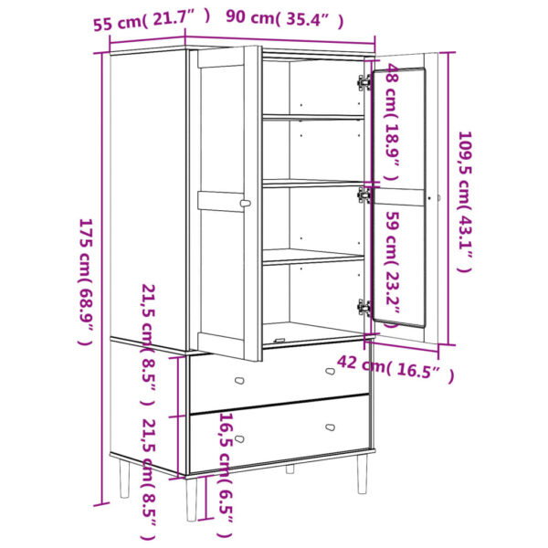 vidaXL Wardrobe SENJA Rattan Look White 35.4"x21.7"x68.9" Solid Wood Pine - Image 11