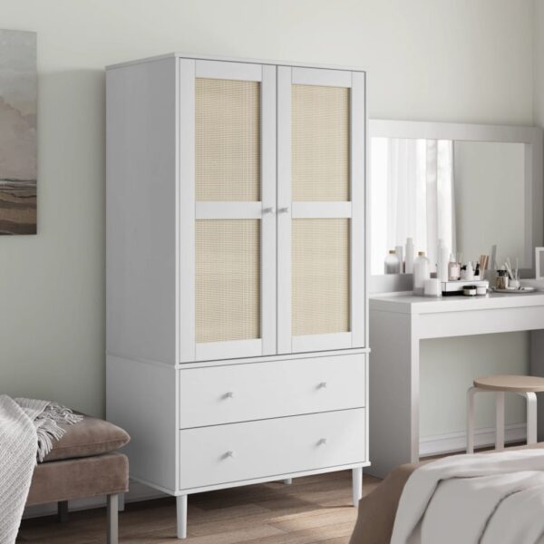 vidaXL Wardrobe SENJA Rattan Look White 35.4"x21.7"x68.9" Solid Wood Pine