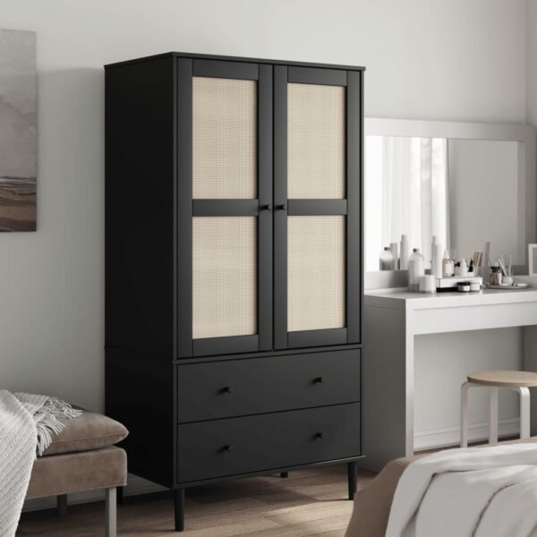 vidaXL Wardrobe SENJA Rattan Look Black 35.4"x21.7"x68.9" Solid Wood Pine