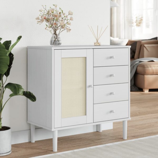 vidaXL Sideboard SENJA Rattan Look White 31.5"x15.7"x31.5" Solid Wood Pine