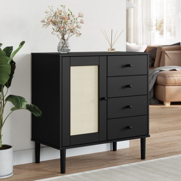 vidaXL Sideboard SENJA Rattan Look Black 31.5"x15.7"x31.5" Solid Wood Pine