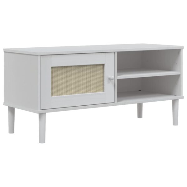 vidaXL TV Stand SENJA Rattan Look White 41.7"x15.7"x19.3" Solid Wood Pine - Image 2