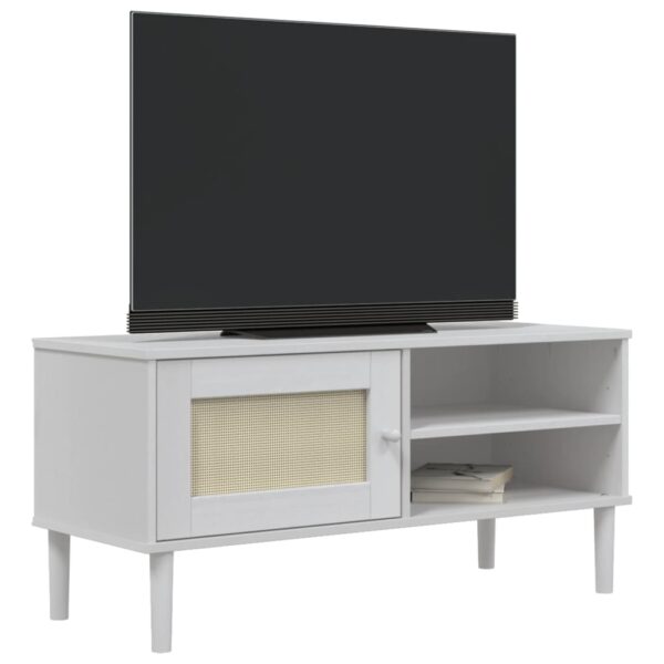 vidaXL TV Stand SENJA Rattan Look White 41.7"x15.7"x19.3" Solid Wood Pine - Image 3