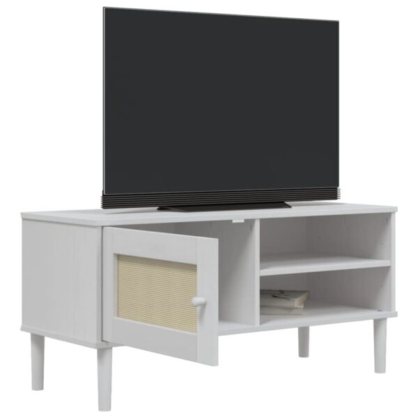 vidaXL TV Stand SENJA Rattan Look White 41.7"x15.7"x19.3" Solid Wood Pine - Image 4