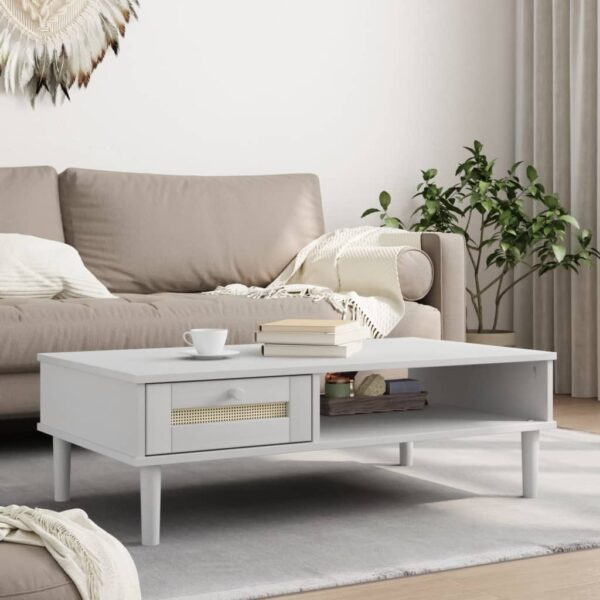 vidaXL Coffee Table SENJA Rattan Look White 39.4"x21.7"x13" Solid Wood