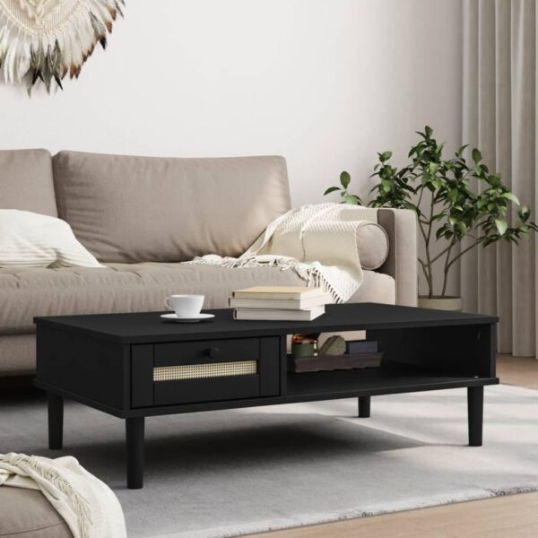 vidaXL Coffee Table SENJA Rattan Look Black 39.4"x21.7"x13" Solid Wood