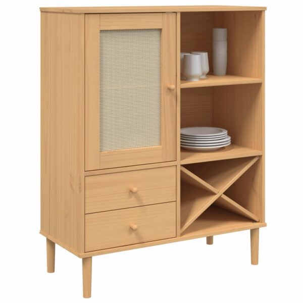 vidaXL Highboard SENJA Rattan Look Brown 35.4"x15.7"x44.1" Solid Wood Pine - Image 3